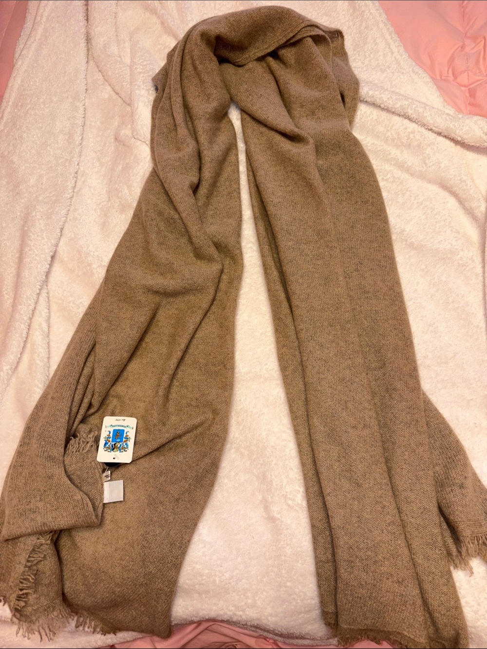 Portolano Taupe Fringe-Trim Knit Wrap